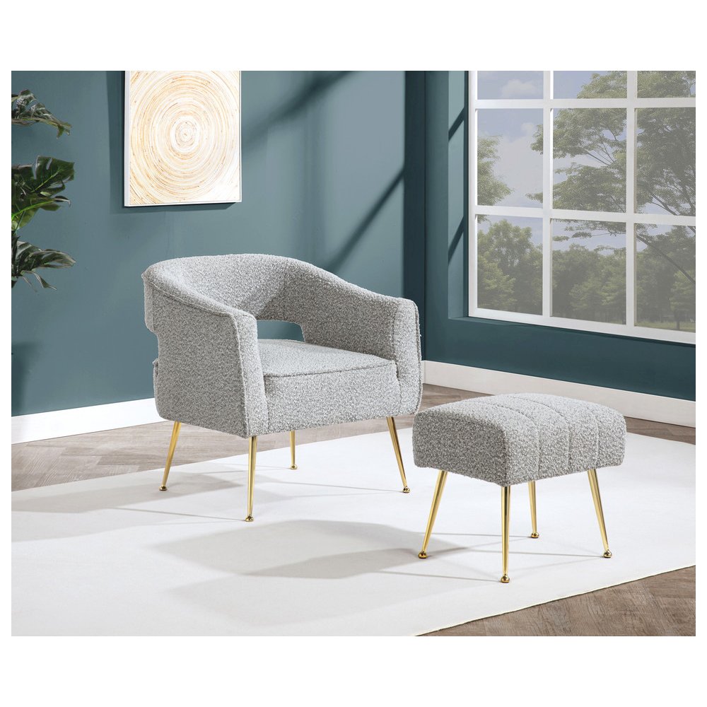 2 Pc Rich Gray Accent Chair And Ottoman With Gold Legs. Picture 4