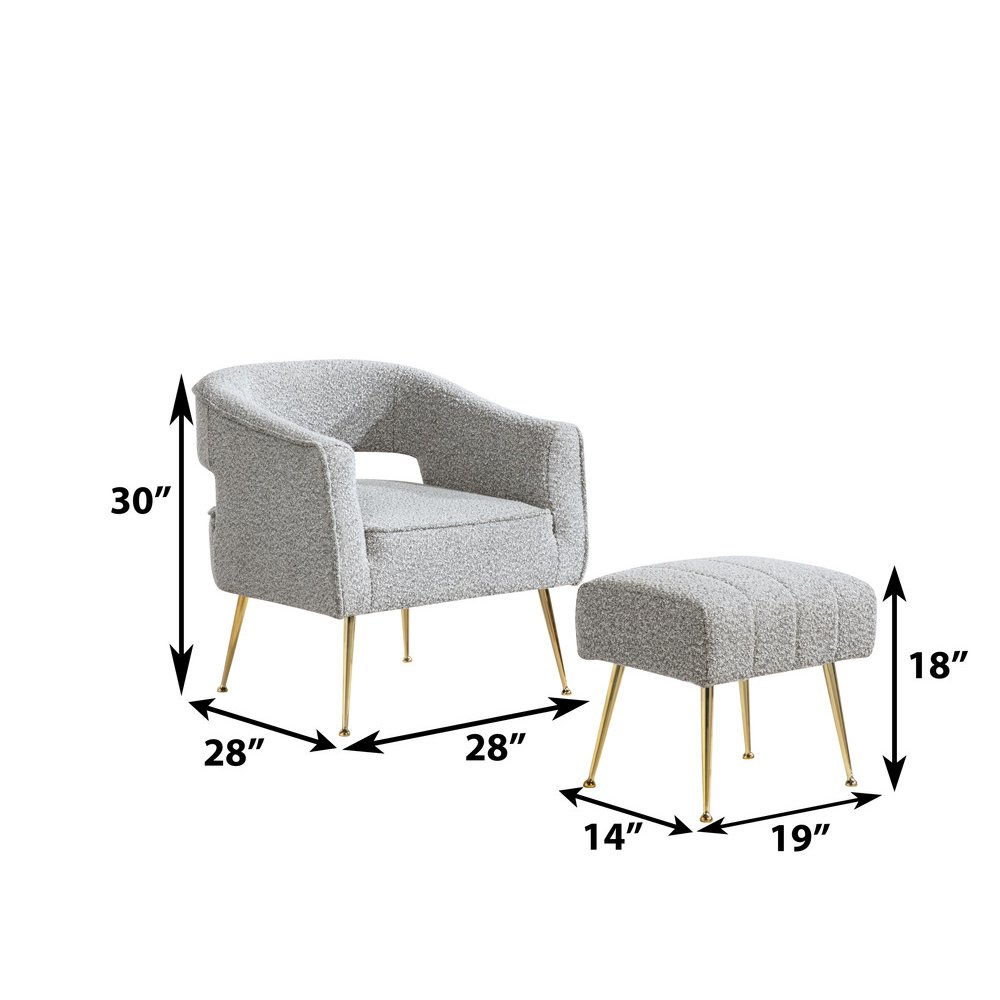 2 Pc Rich Gray Accent Chair And Ottoman With Gold Legs. Picture 2