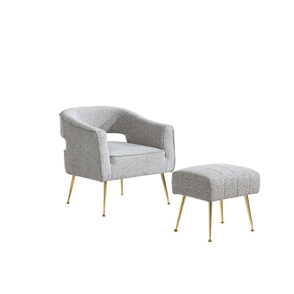 2 Pc Rich Gray Accent Chair And Ottoman With Gold Legs. Picture 1