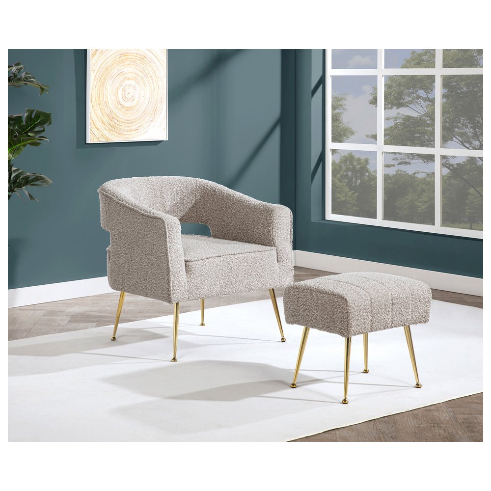 2 Pc Gray Accent Chair And Ottoman With Gold Legs. Picture 4