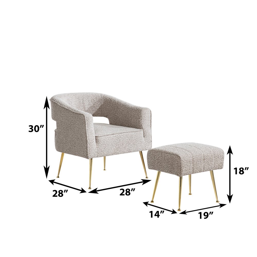 2 Pc Gray Accent Chair And Ottoman With Gold Legs. Picture 2