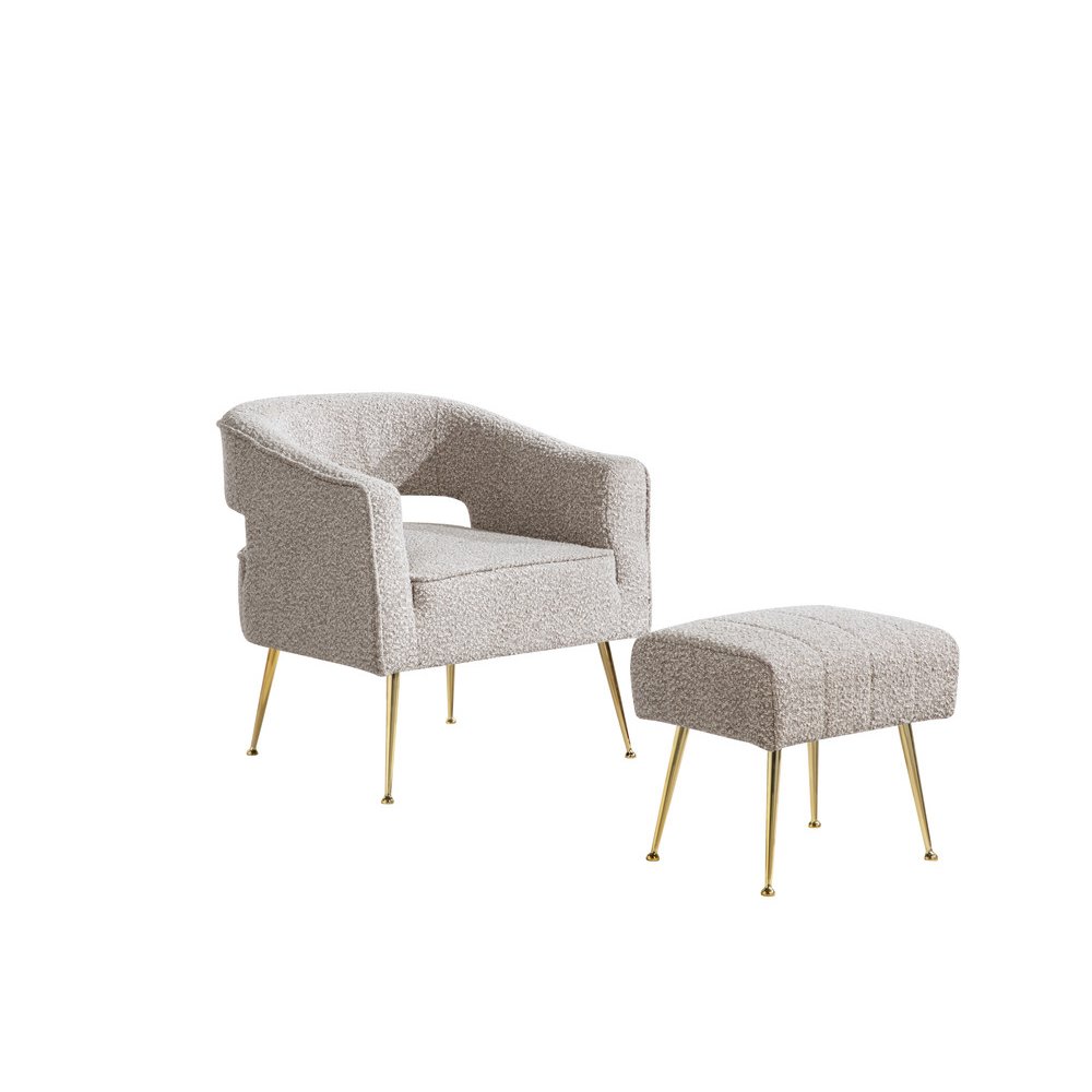 2 Pc Gray Accent Chair And Ottoman With Gold Legs. Picture 1