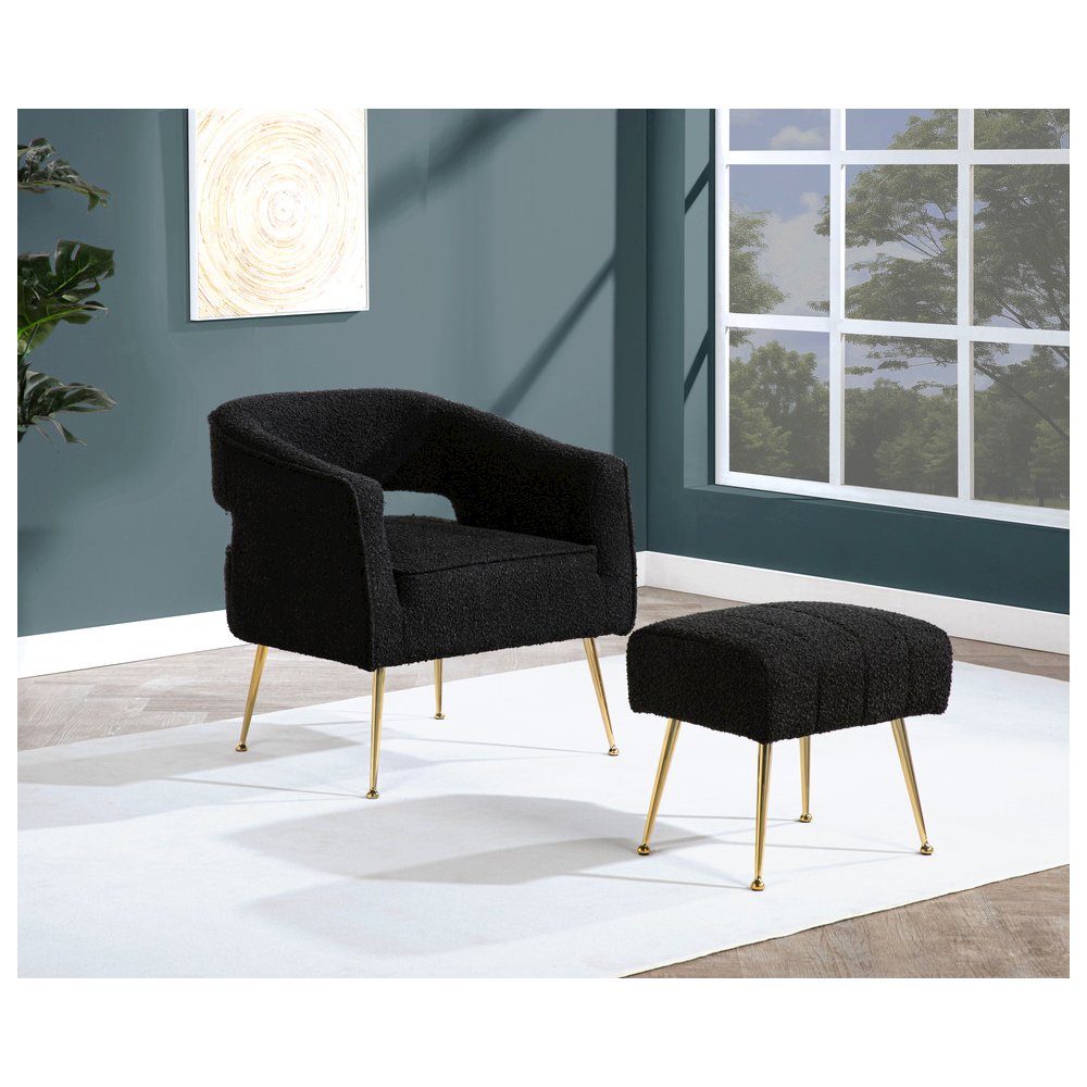 2 Pc Black Accent Chair And Ottoman With Gold Legs. Picture 4