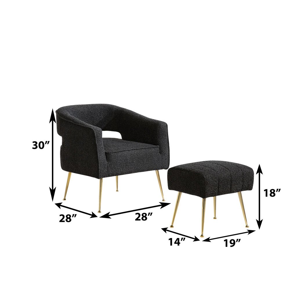 2 Pc Black Accent Chair And Ottoman With Gold Legs. Picture 2