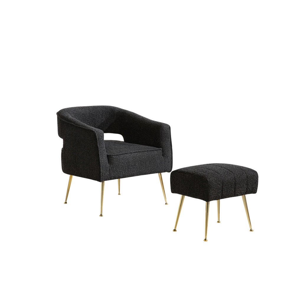 2 Pc Black Accent Chair And Ottoman With Gold Legs. Picture 1