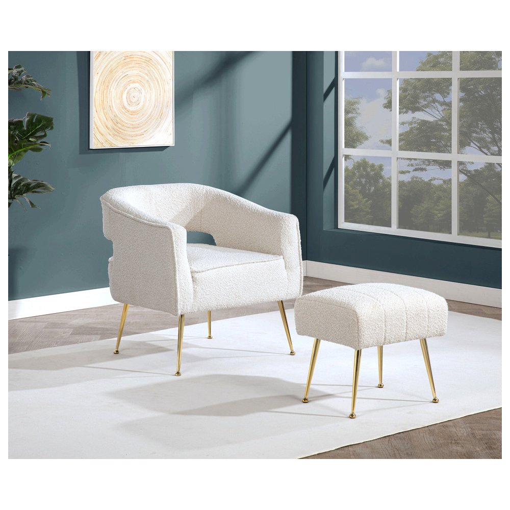 2 Pc Cream Accent Chair And Ottoman With Gold Legs. Picture 4