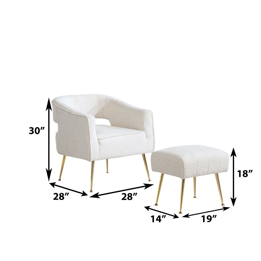 2 Pc Cream Accent Chair And Ottoman With Gold Legs. Picture 2
