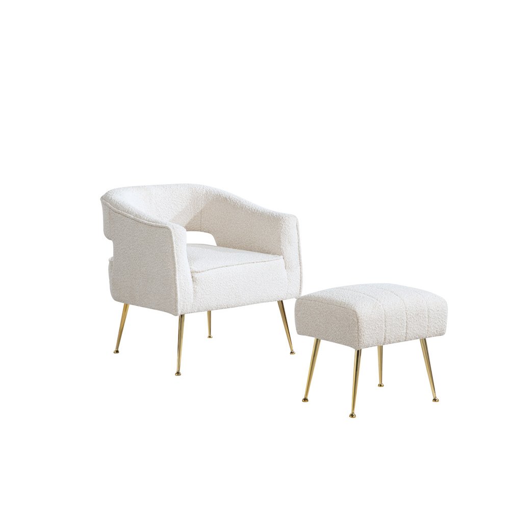 2 Pc Cream Accent Chair And Ottoman With Gold Legs. Picture 1