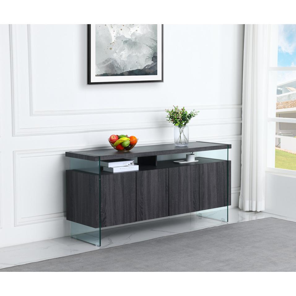 Walnut wrapped server with glass legs. Picture 2