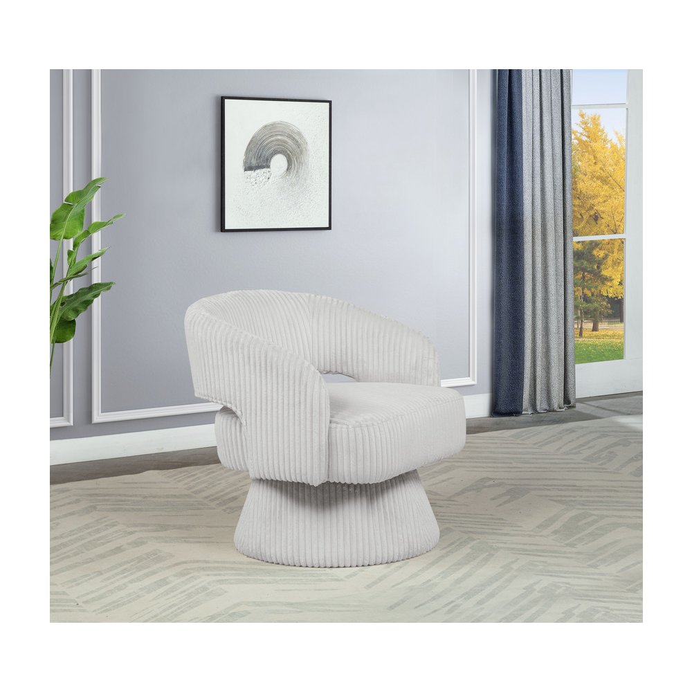Light Gray Velvet Swivel Accent Barrel Chair. Picture 3