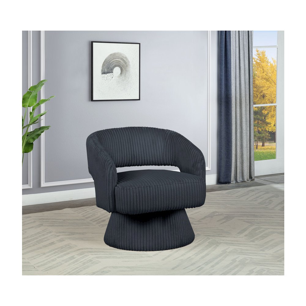Dark Grey Velvet Swivel Accent Barrel Chair. Picture 5