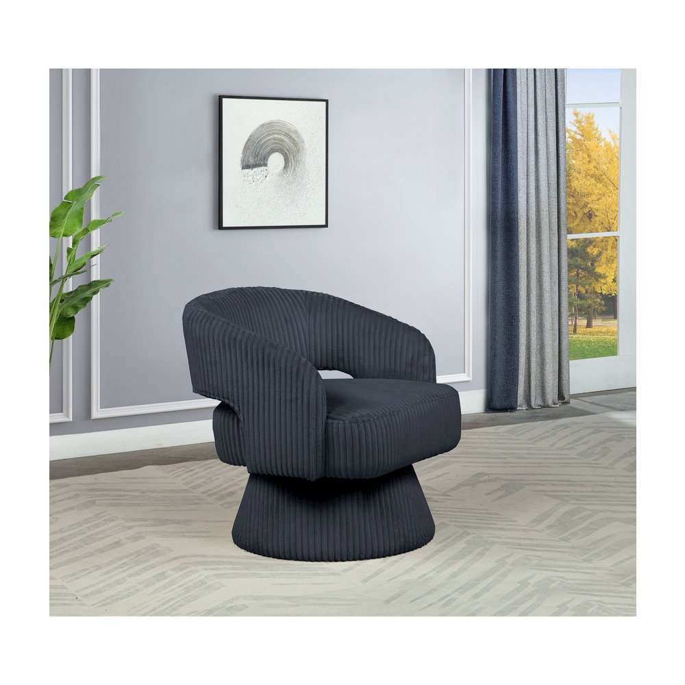 Dark Grey Velvet Swivel Accent Barrel Chair. Picture 3