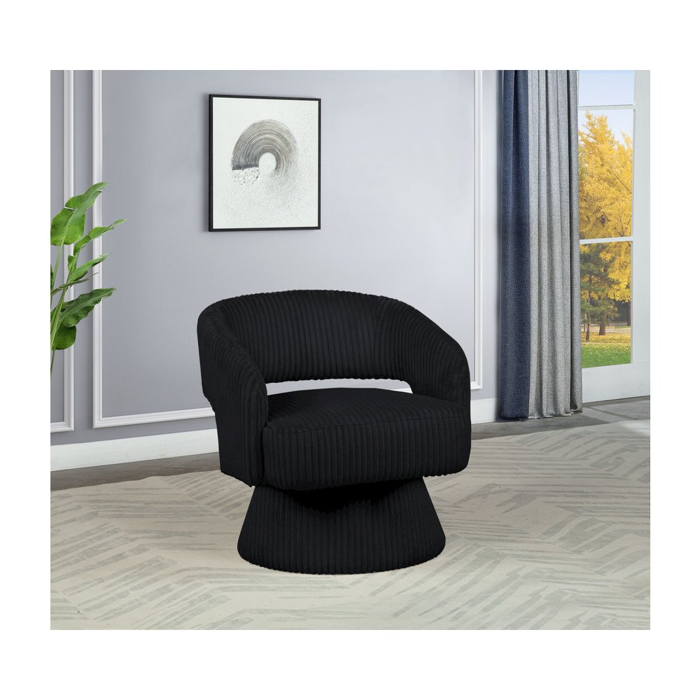 Black Velvet Swivel Accent Barrel Chair. Picture 5