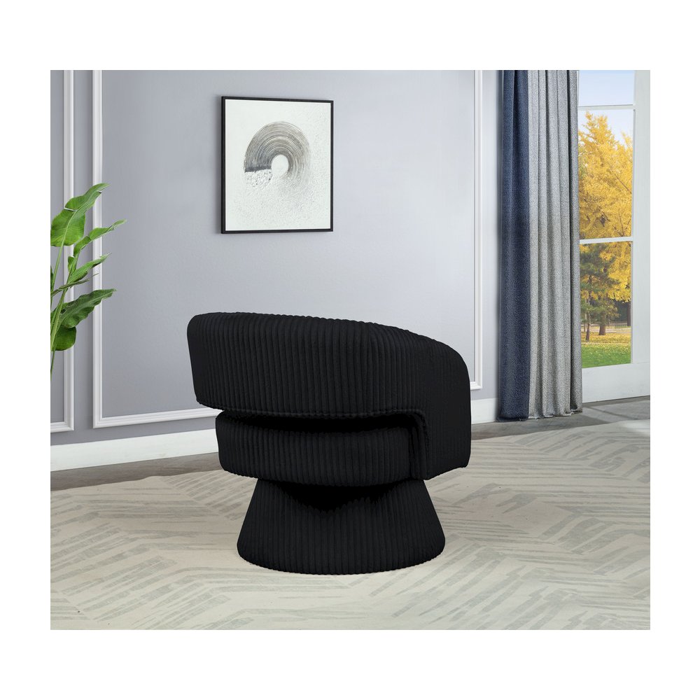 Black Velvet Swivel Accent Barrel Chair. Picture 4