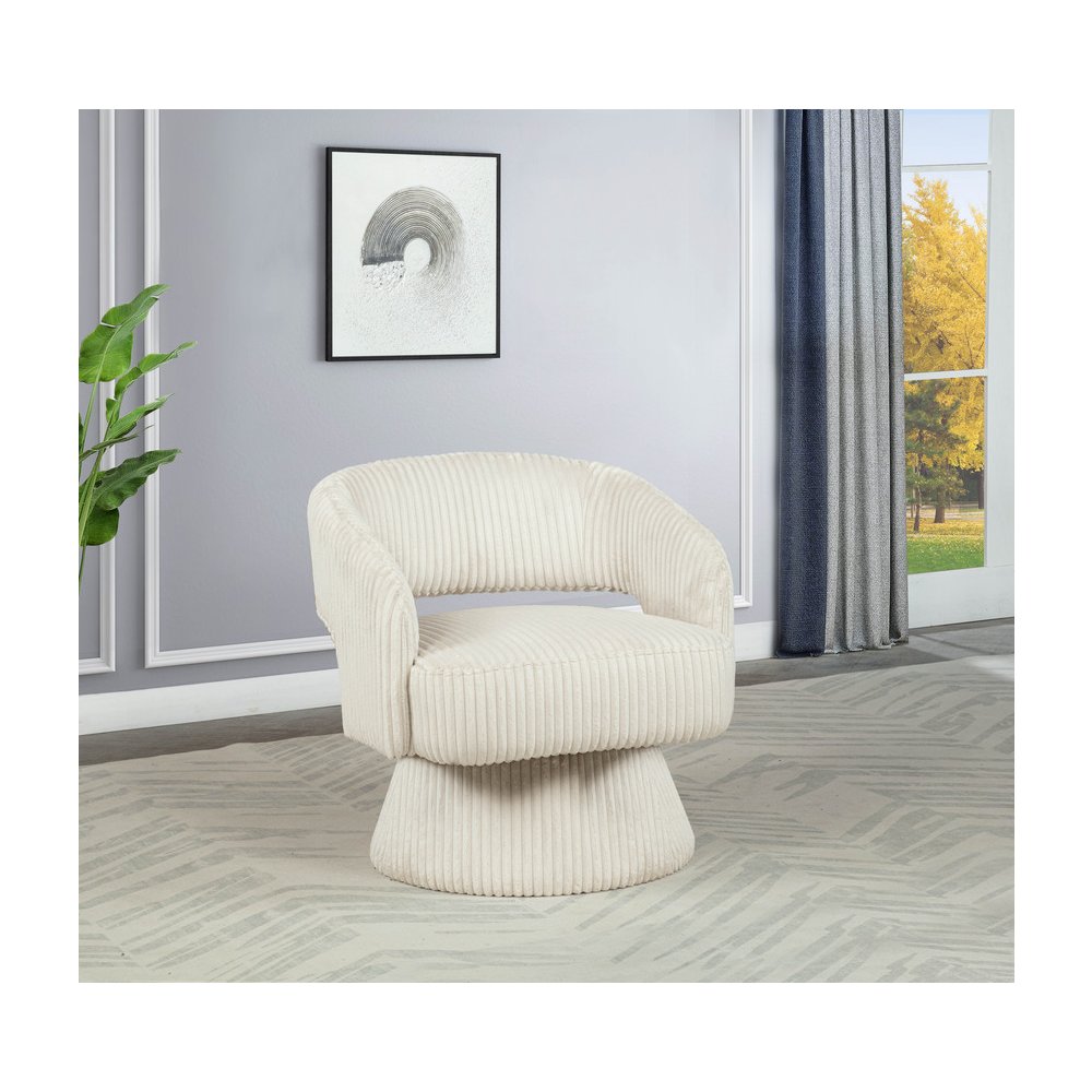 Cream Velvet Swivel Accent Barrel Chair. Picture 5