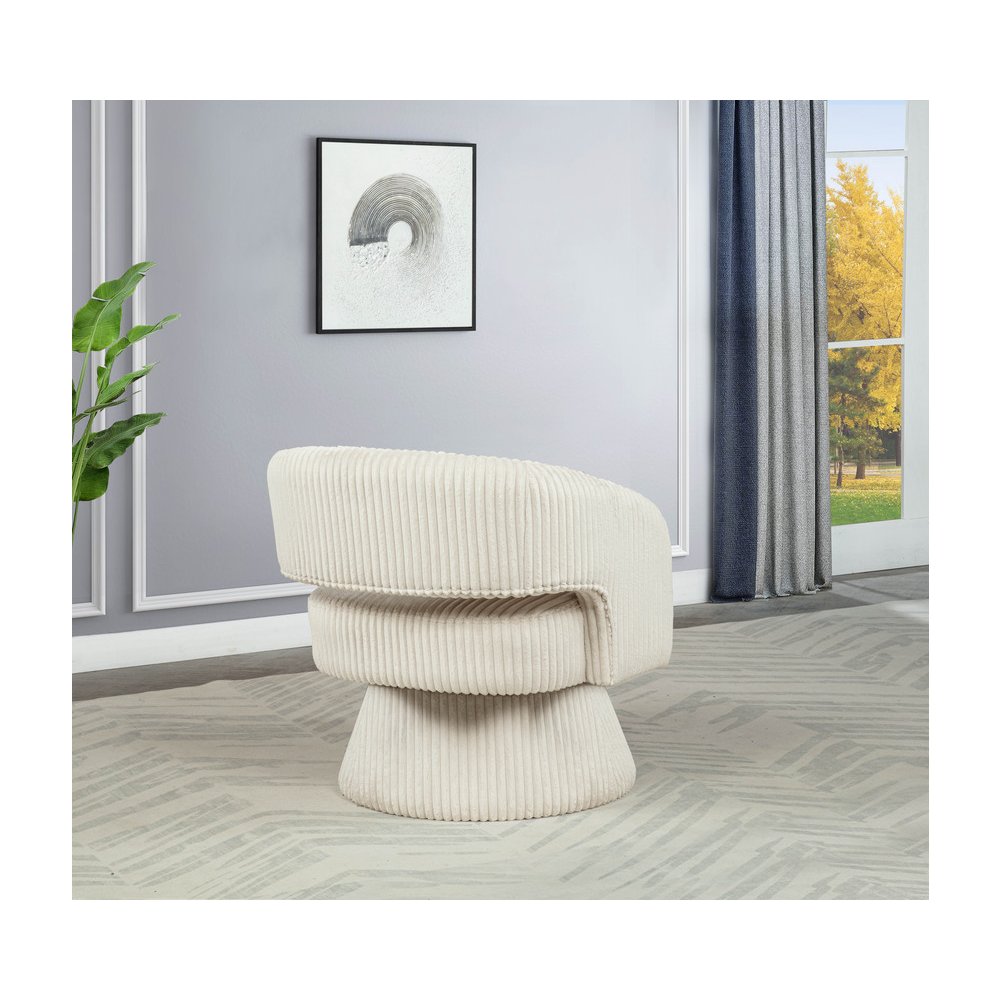 Cream Velvet Swivel Accent Barrel Chair. Picture 4