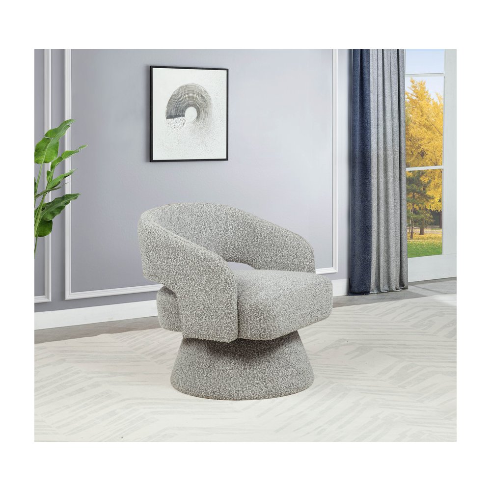 Rich Gray Boucle Swivel Accent Barrel Chair. Picture 4