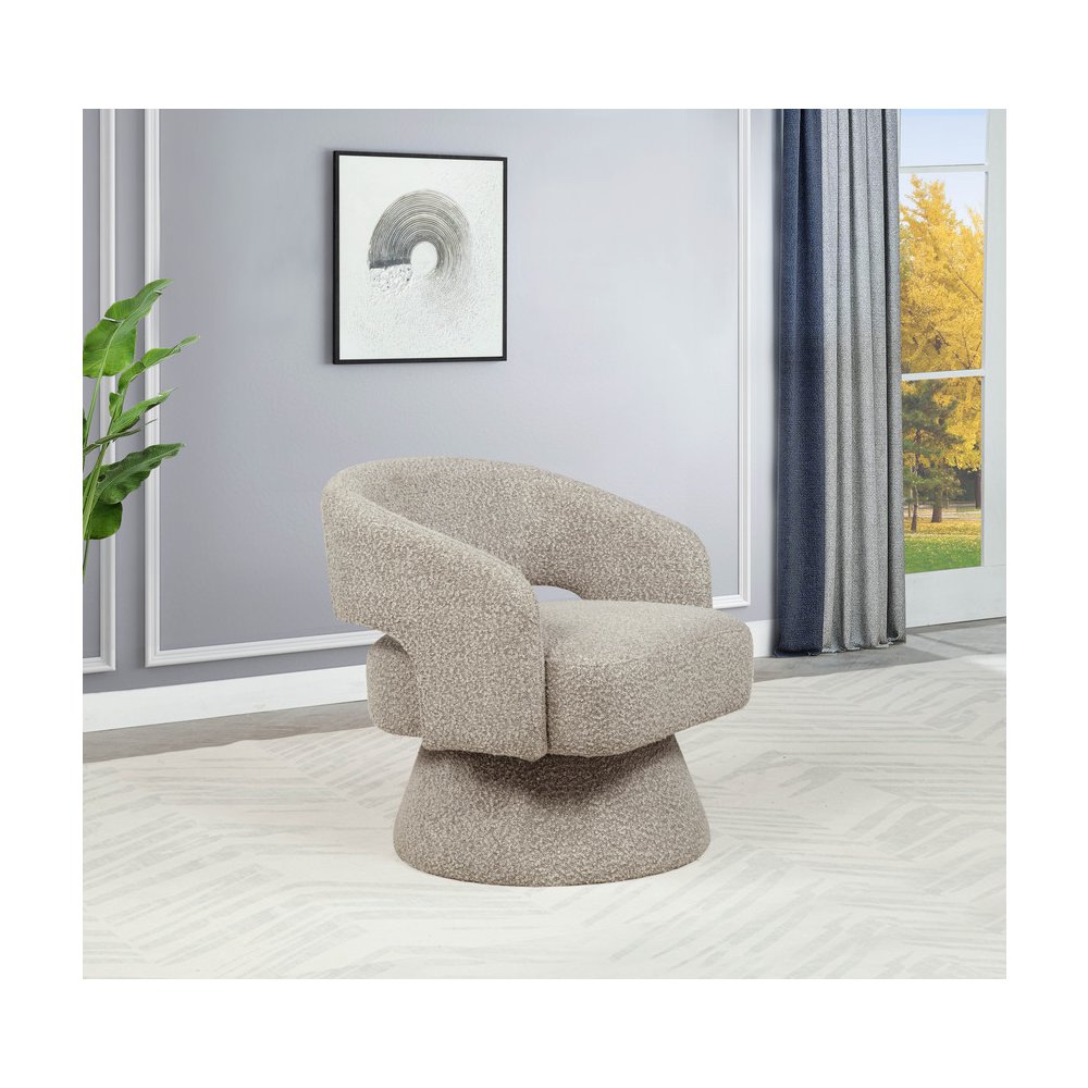 Gray Boucle Swivel Accent Barrel Chair. Picture 4