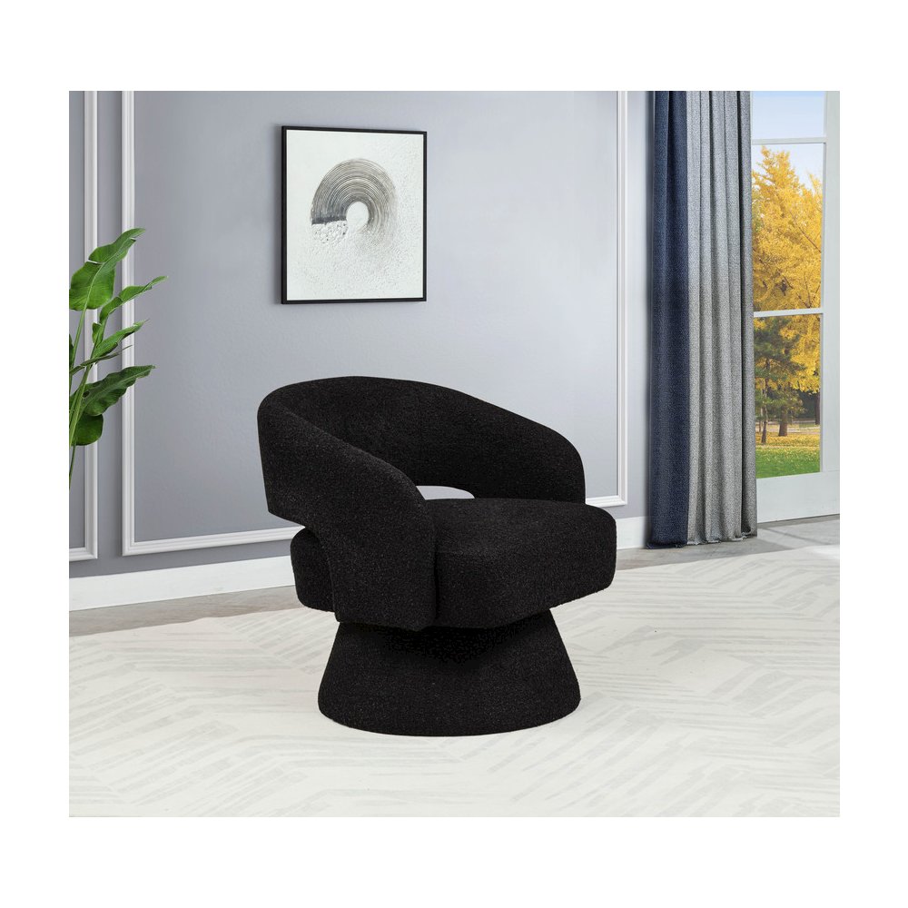 Black Boucle Swivel Accent Barrel Chair. Picture 4