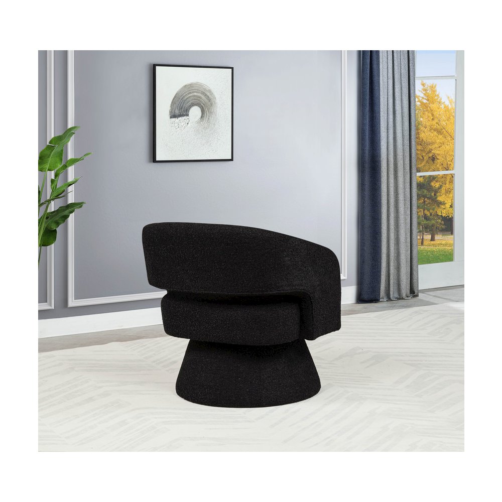 Black Boucle Swivel Accent Barrel Chair. Picture 5