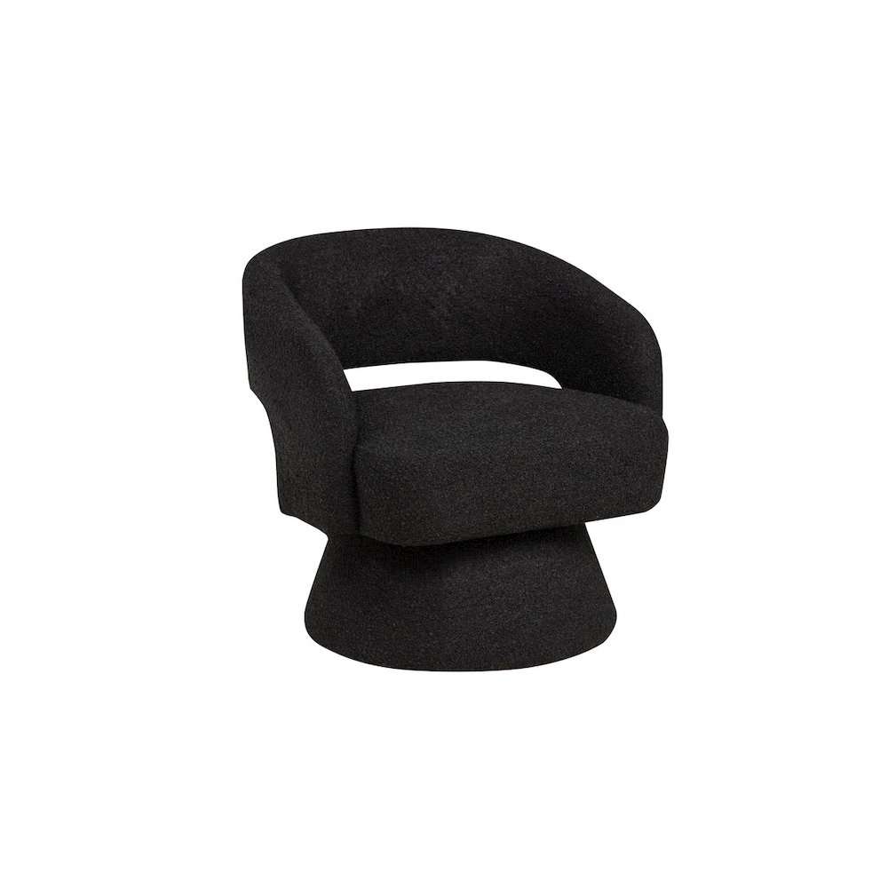 Black Boucle Swivel Accent Barrel Chair. Picture 1