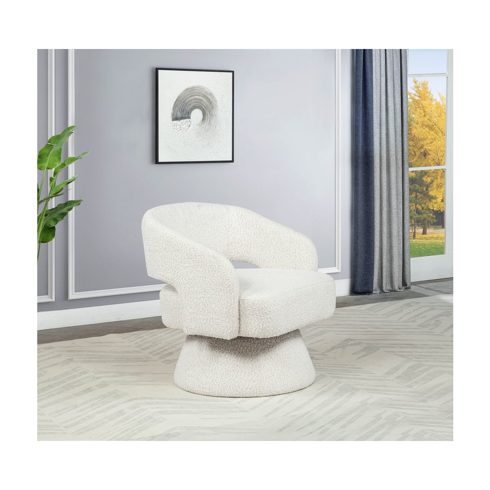 Cream Boucle Swivel Accent Barrel Chair. Picture 4