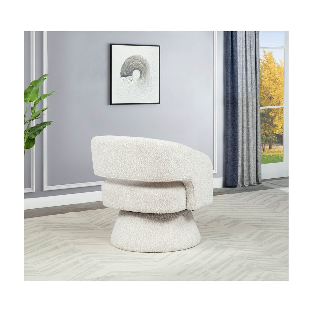 Cream Boucle Swivel Accent Barrel Chair. Picture 5