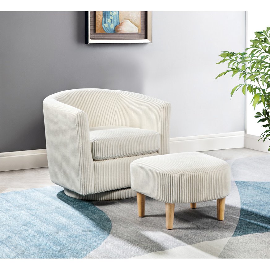 2 Piece Swivel Chair With Matching Ottoman In White Velvet. Picture 5