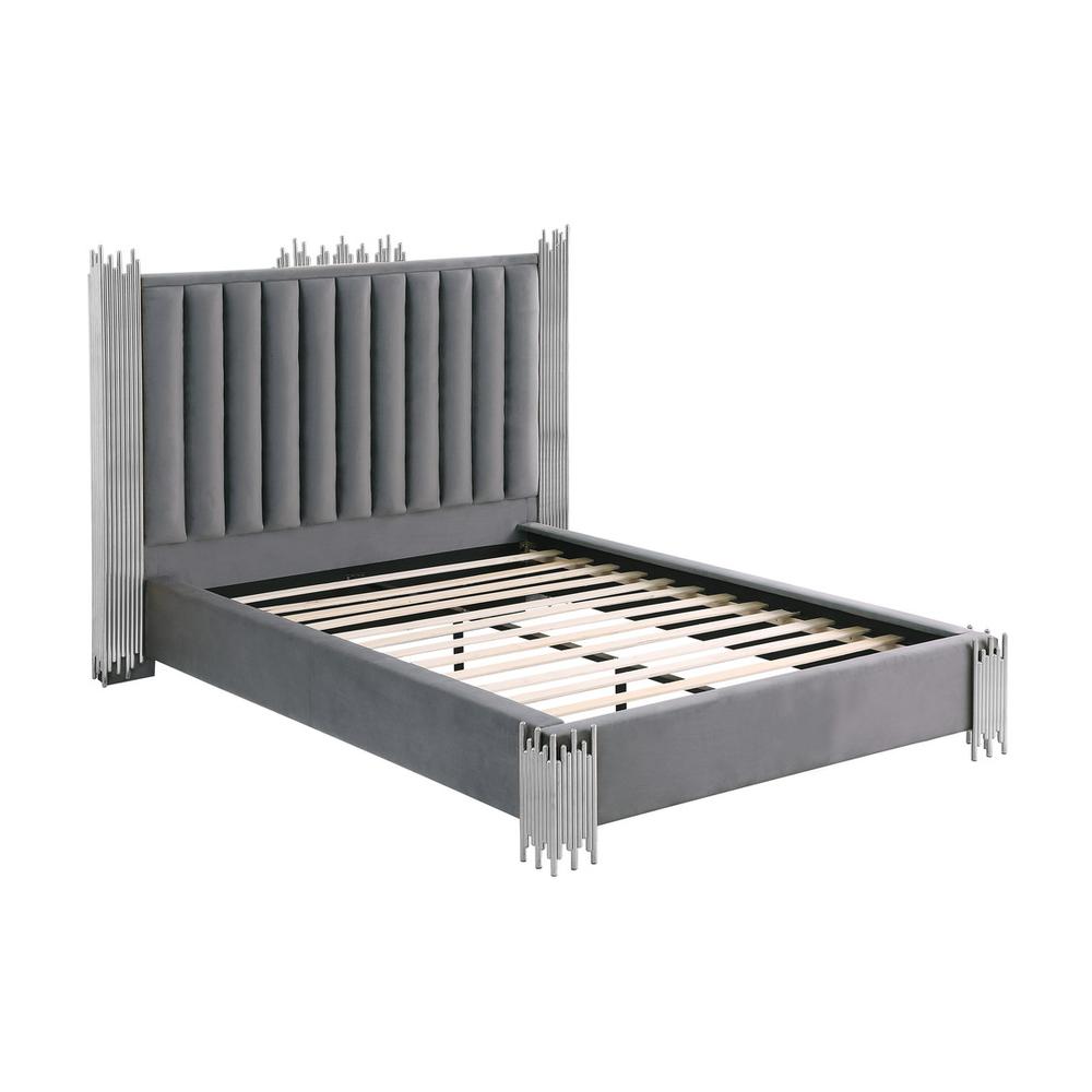 Queen size Dark grey velvet bed with silver corners (Platform). Picture 2