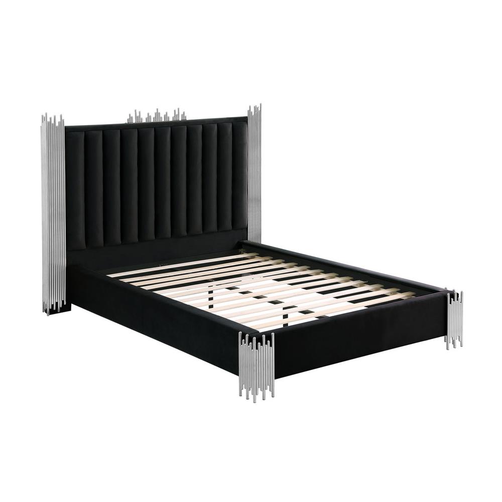 Queen size Black velvet bed with silver corners (Platform). Picture 2