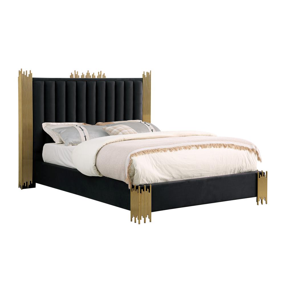 Queen size Black velvet bed with gold corners (Platform). Picture 1