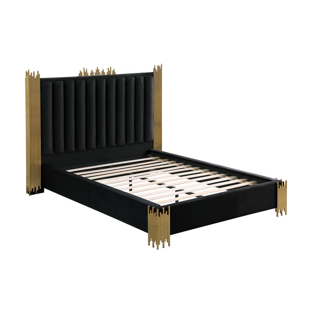 Queen size Black velvet bed with gold corners (Platform). Picture 2