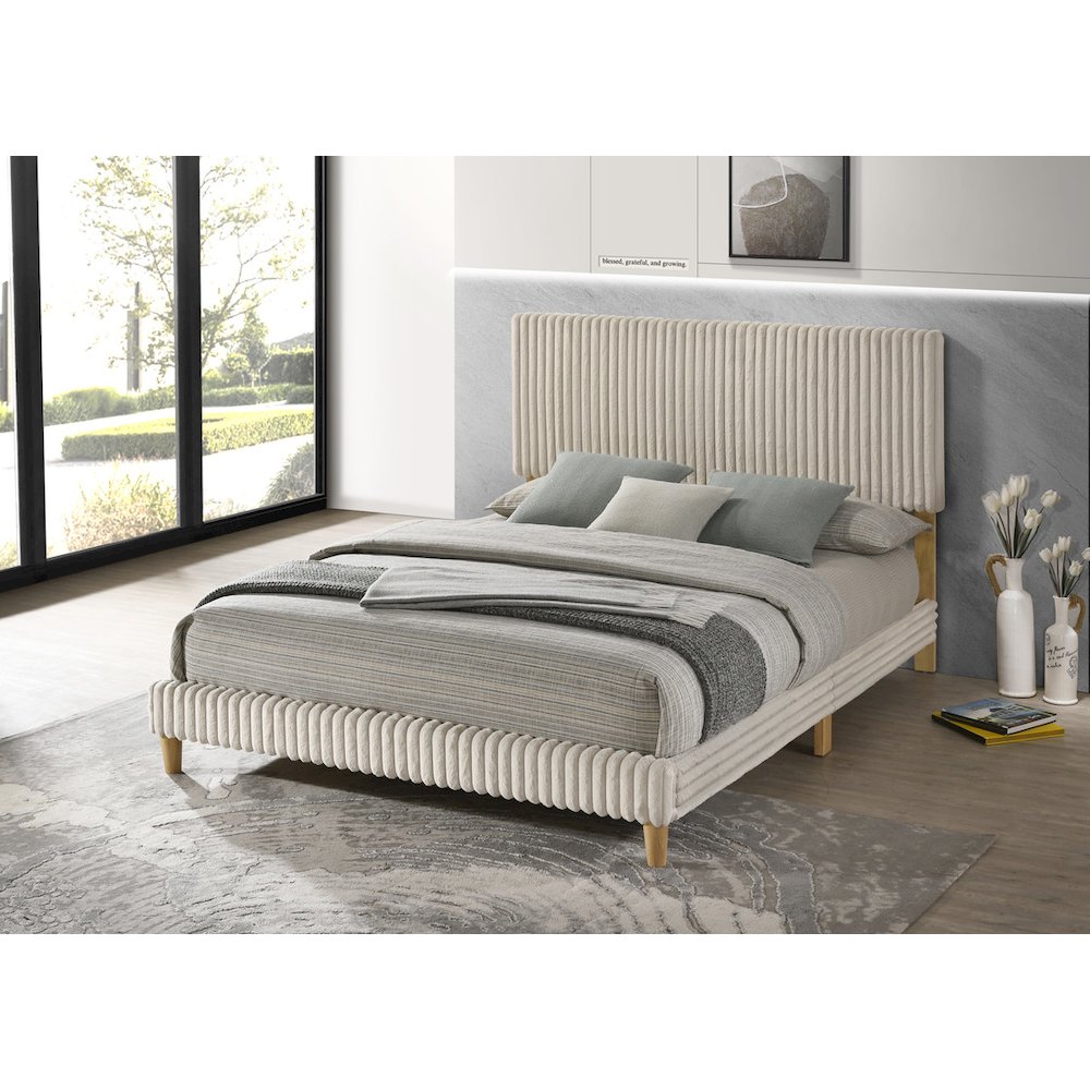 Twin size panel bed with wooden legs in Cream color. Picture 3