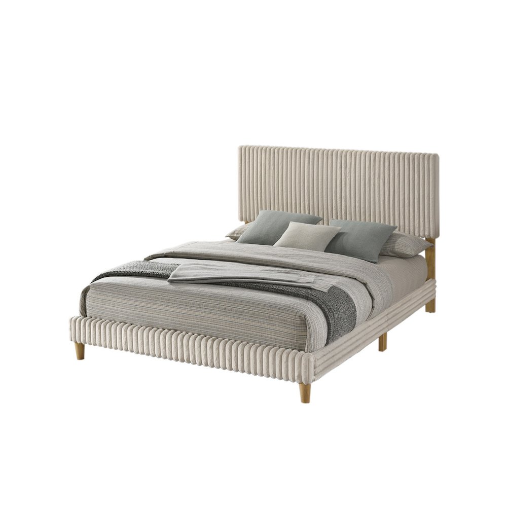 Twin size panel bed with wooden legs in Cream color. Picture 1