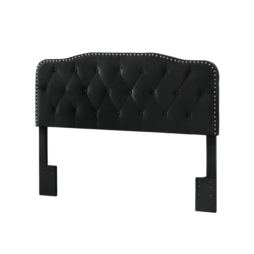 Black Velvet Uph. Panel Bed with Silver Nailhead - Full. Picture 3