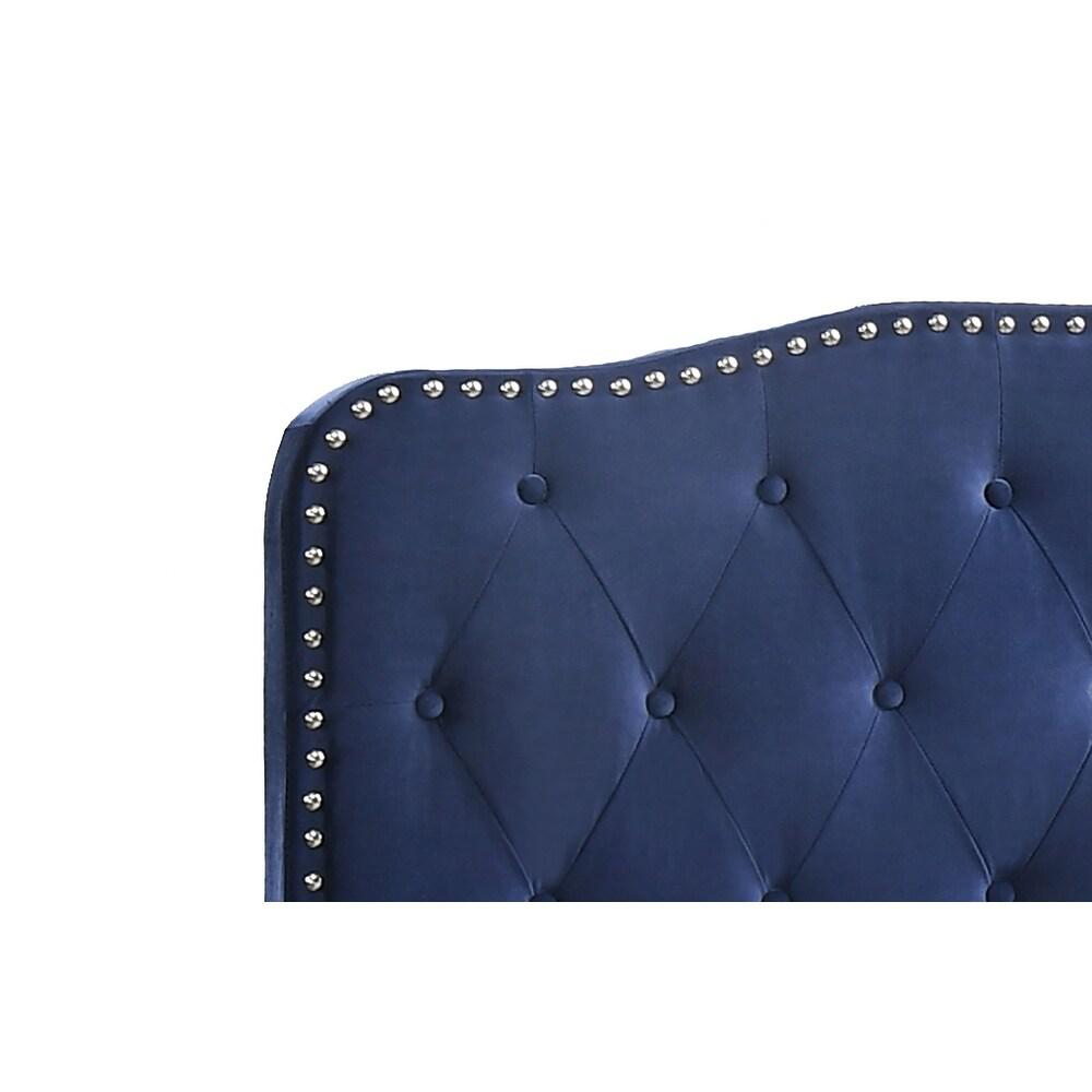 Navy Velvet Uph. Panel Bed with Silver Nailhead - Full. Picture 3