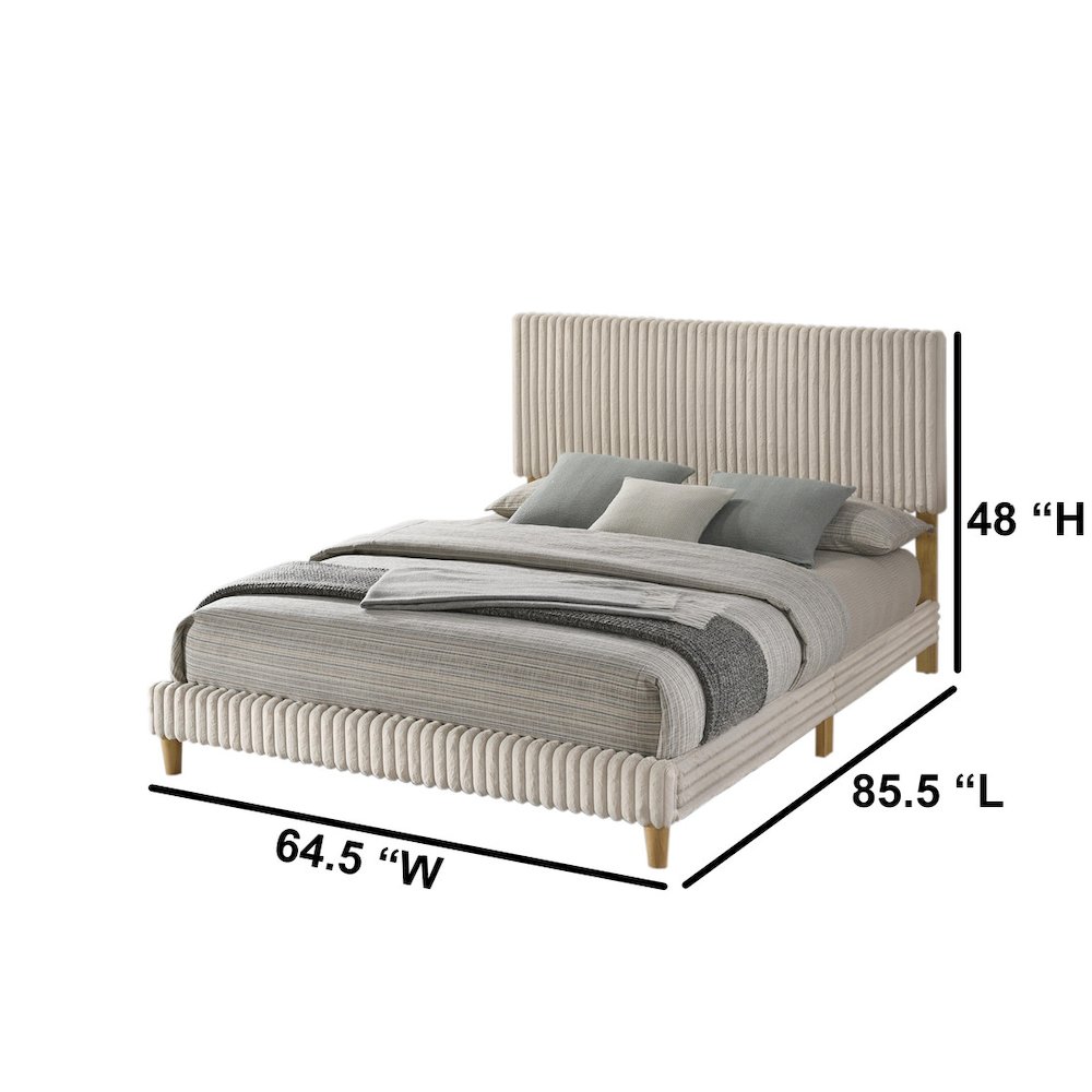 Queen size panel bed with wooden legs in Cream color. Picture 2