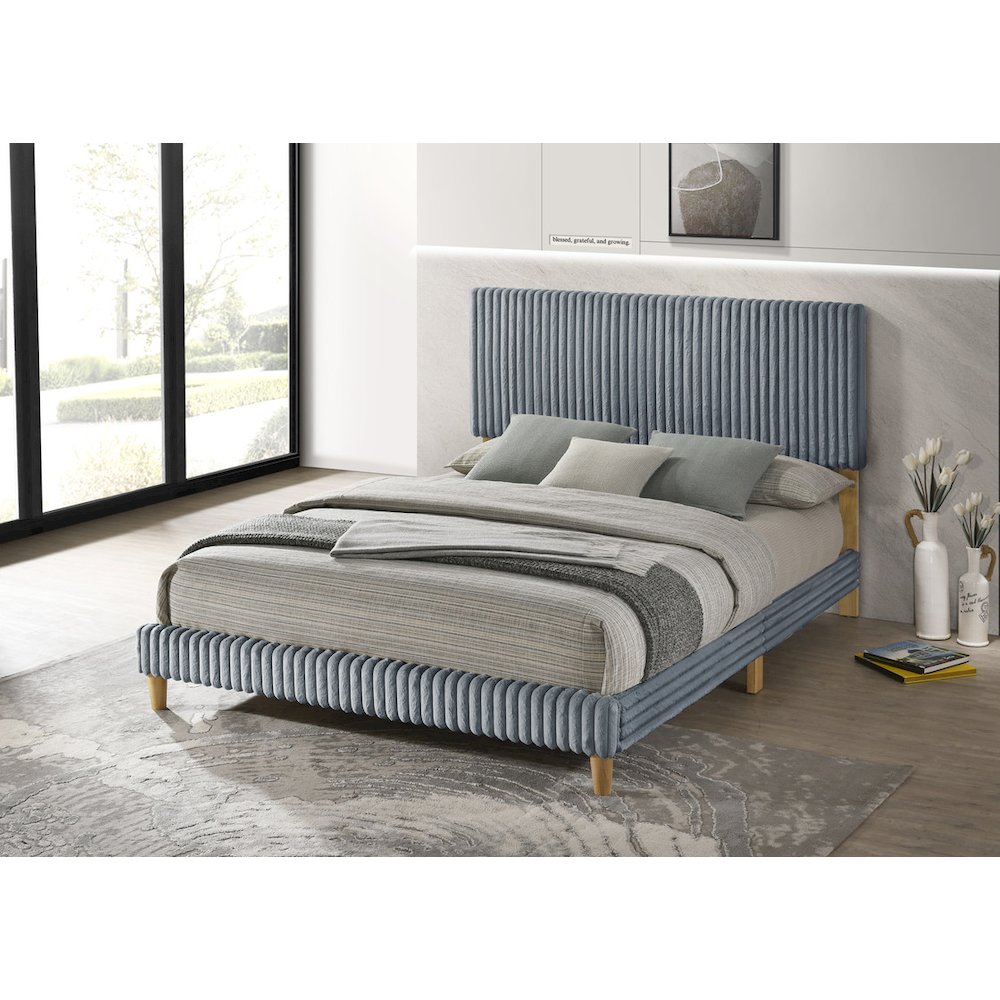 Twin size panel bed with wooden legs in Gray color. Picture 3