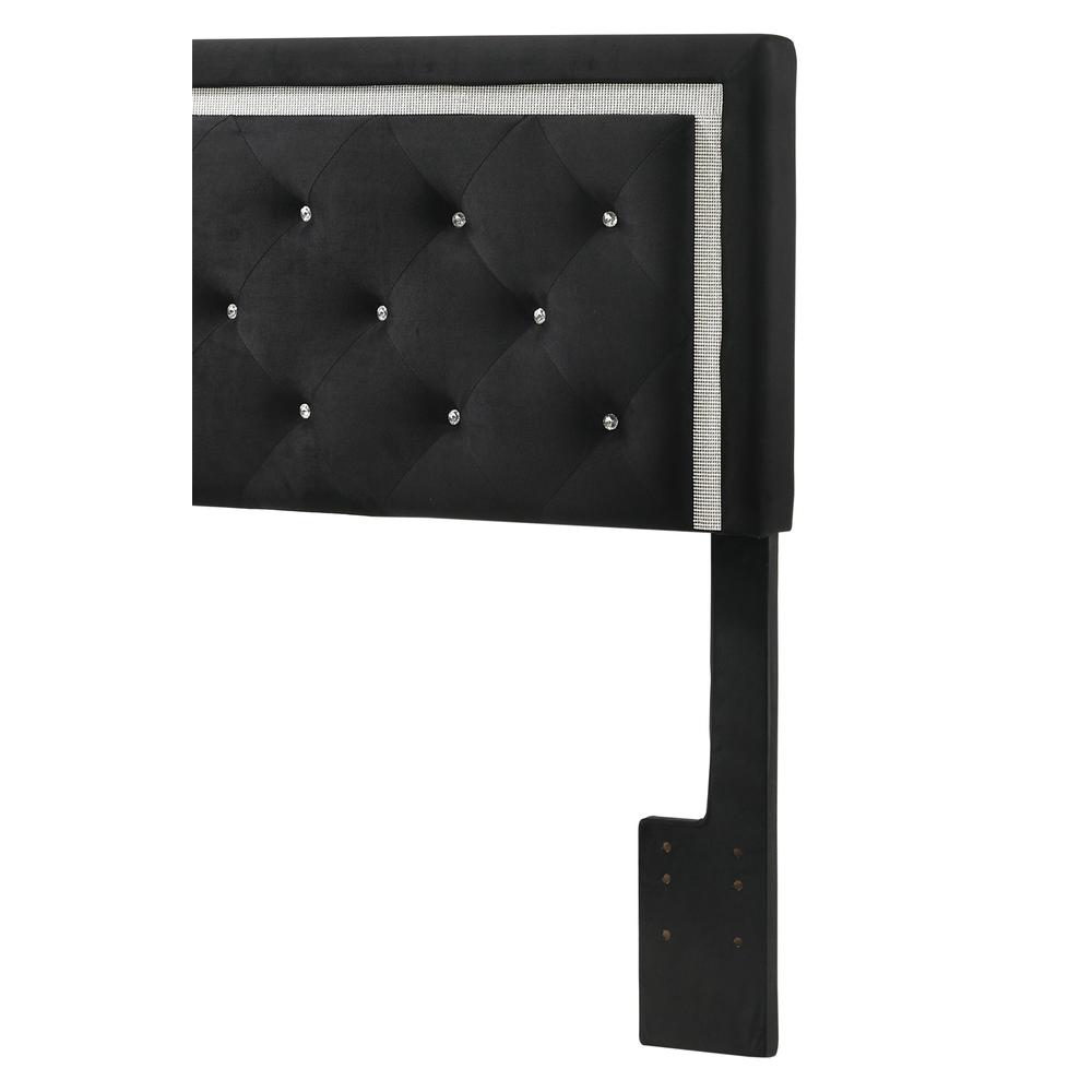 Black Velvet Uph. Panel Bed with Accents - Full. Picture 2