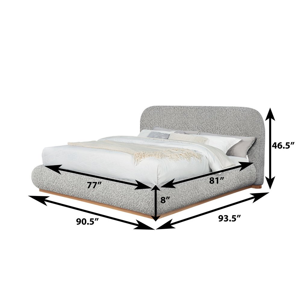 Rich Gray Boucle Eastern King Platform Bed With Wood Base. Picture 2