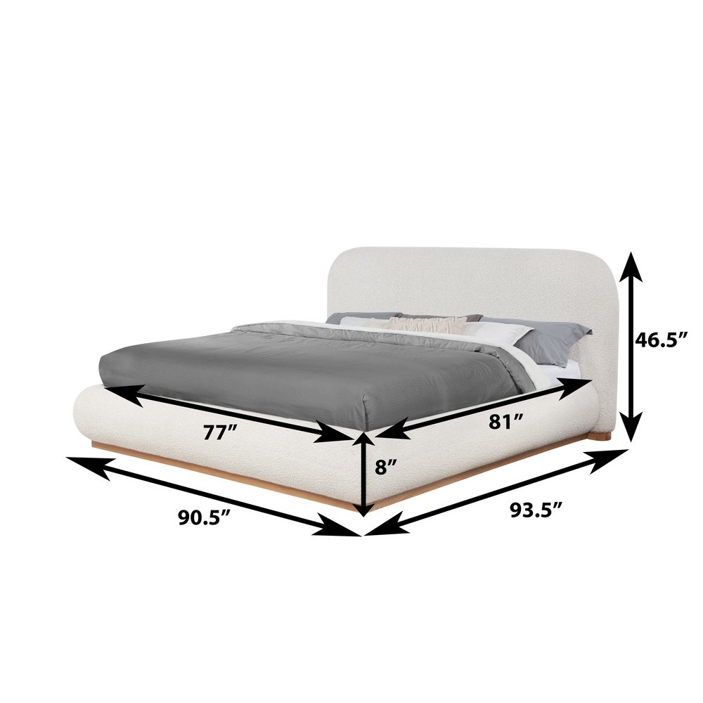 Cream Boucle Eastern King Platform Bed With Wood Base. Picture 2