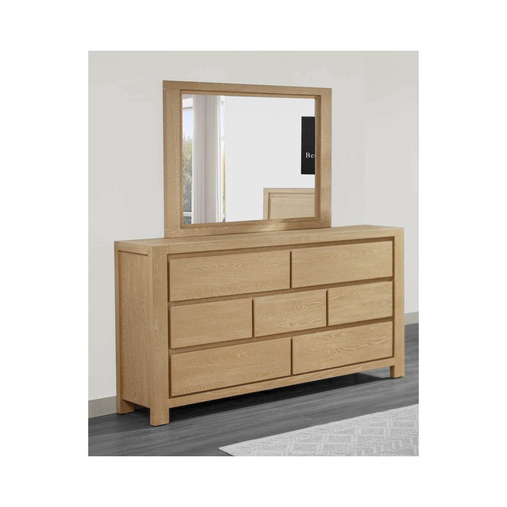 Rubber Wood Light Oak Natuiral Finish Dresser and Mirror. Picture 2