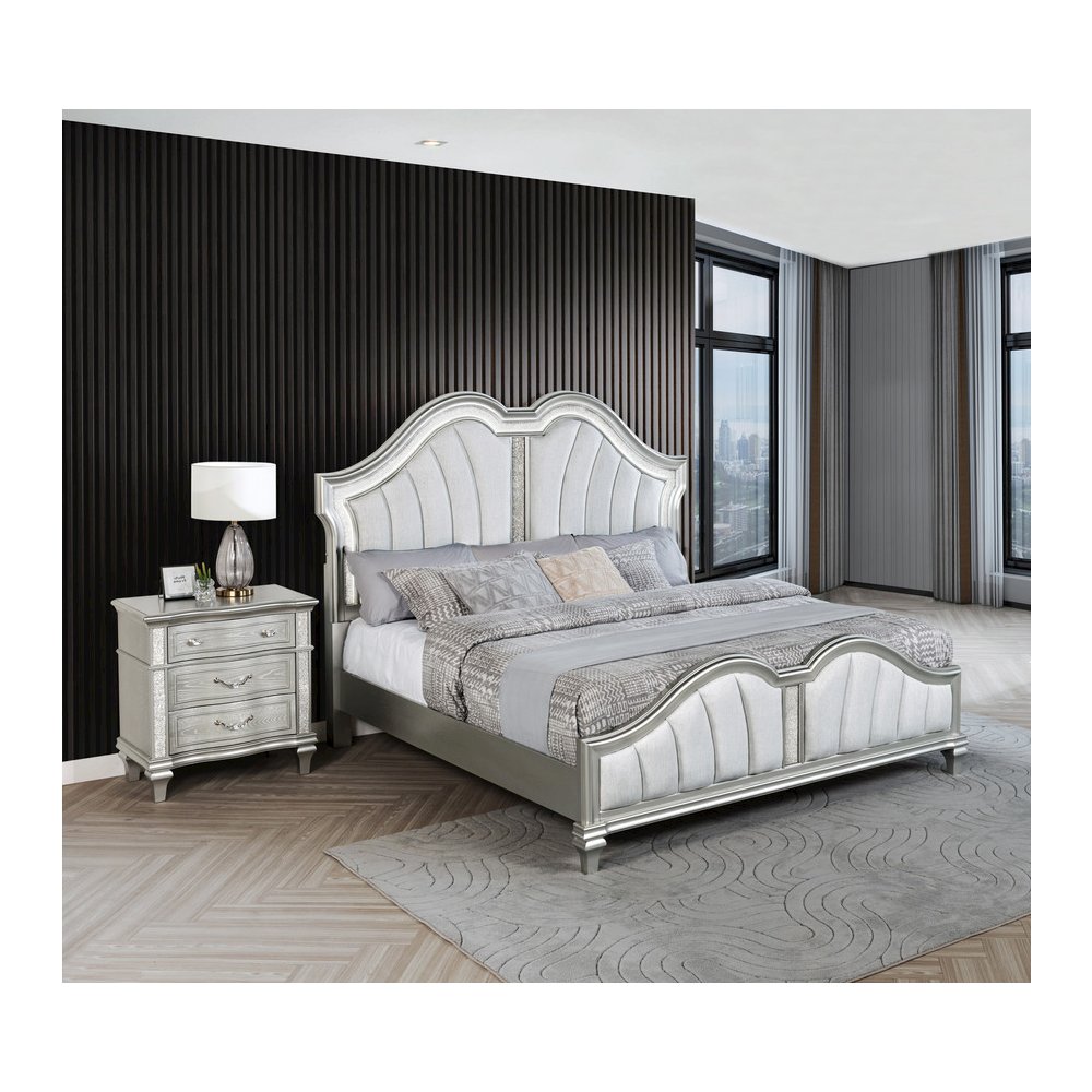 2 Piece Silver Eastern King Panel Bedroom Set ( Ekb+Nightstand). Picture 5