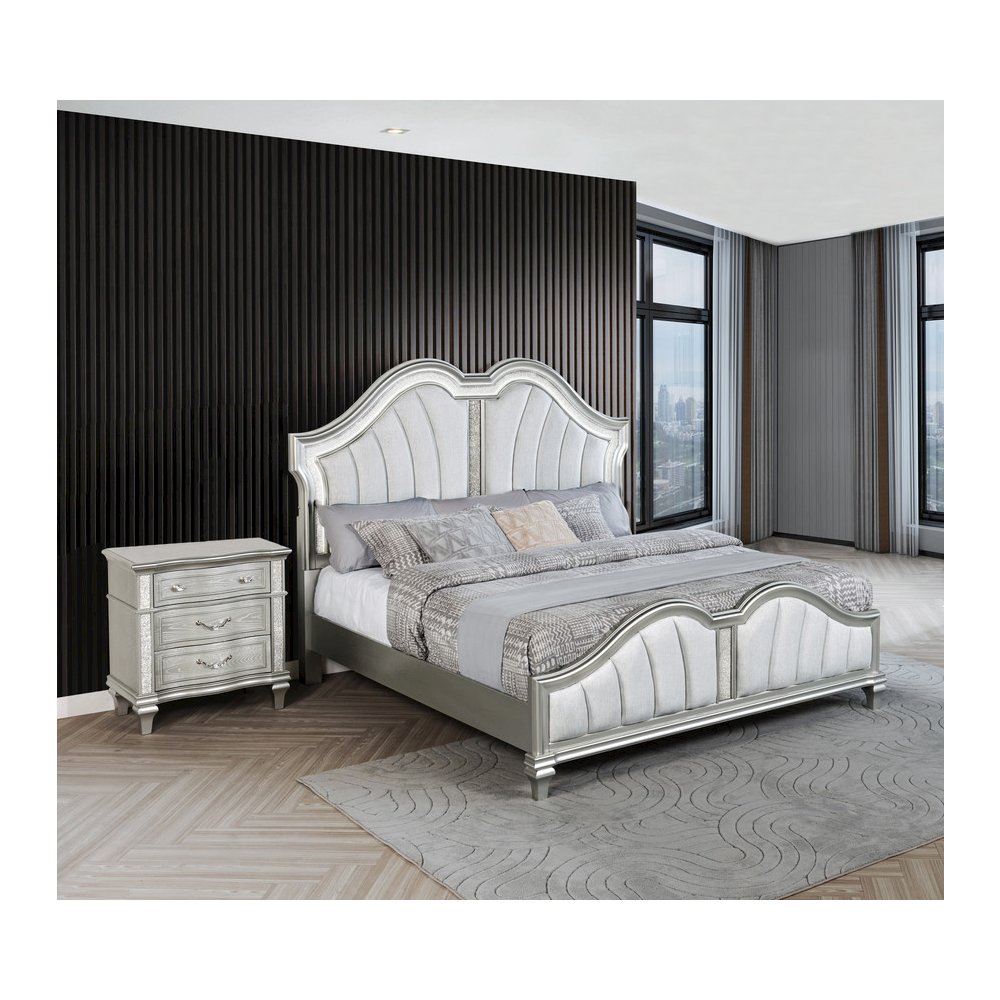 2 Piece Silver Eastern King Panel Bedroom Set ( Ekb+Nightstand). Picture 4