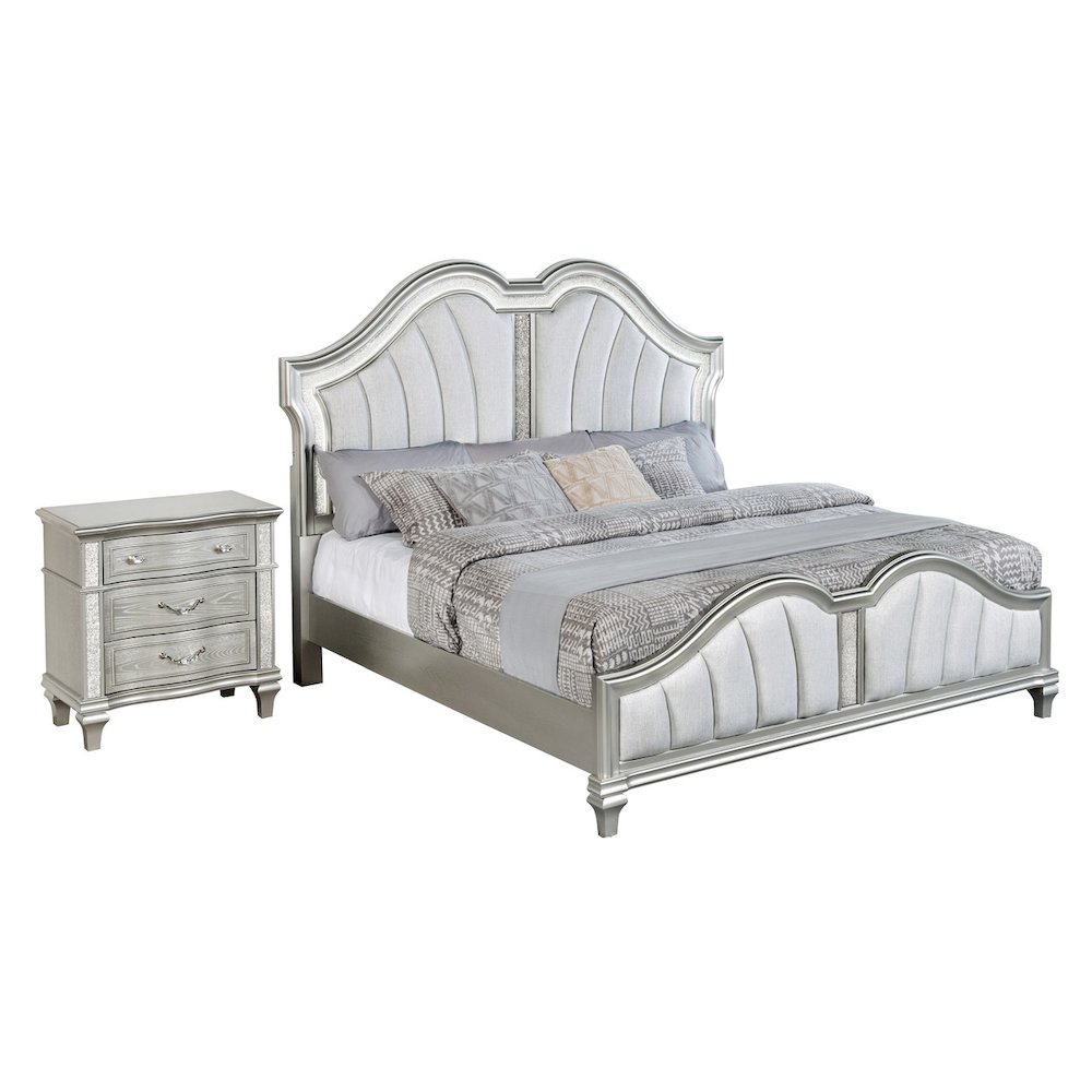 2 Piece Silver Eastern King Panel Bedroom Set ( Ekb+Nightstand). Picture 1