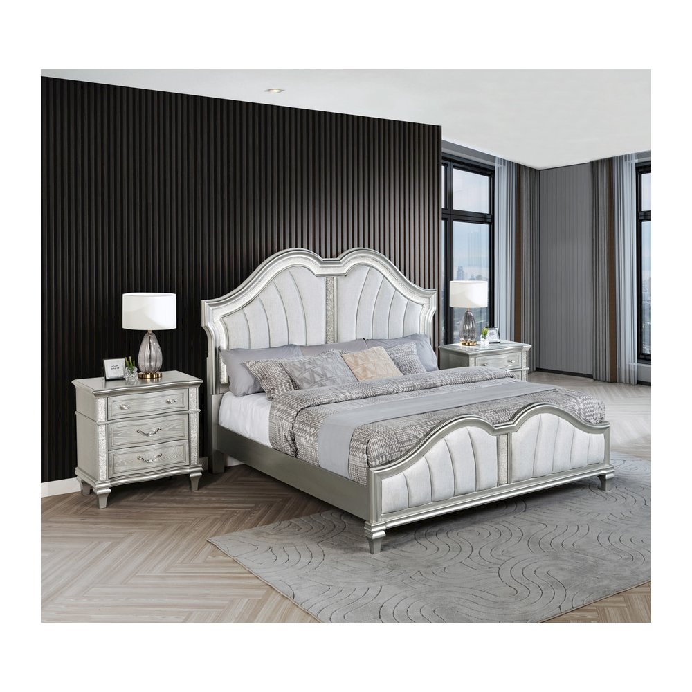 3 Piece Silver Eastern King Panel Bedroom Set ( Ekb+2 Nightstand). Picture 6