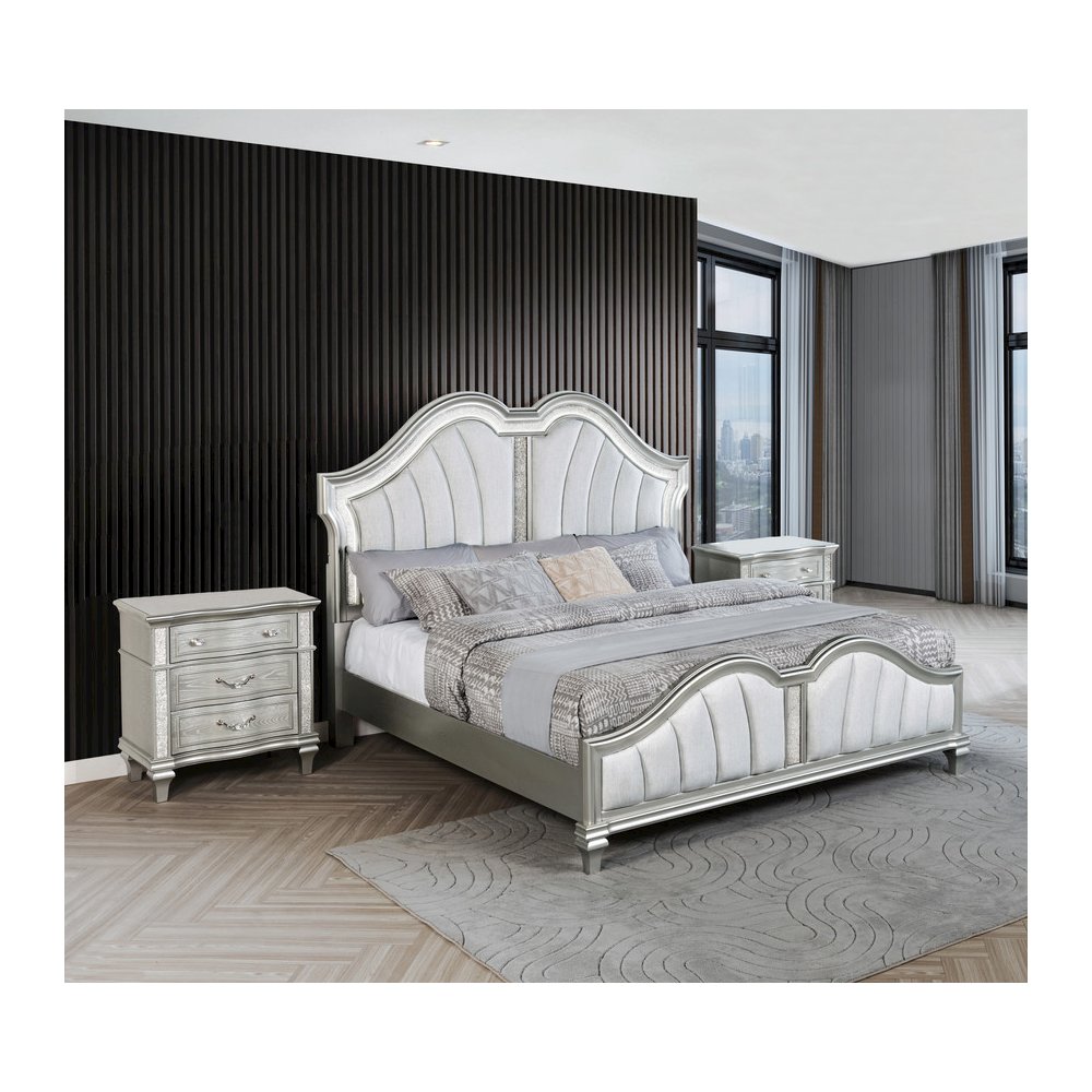 3 Piece Silver Eastern King Panel Bedroom Set ( Ekb+2 Nightstand). Picture 5