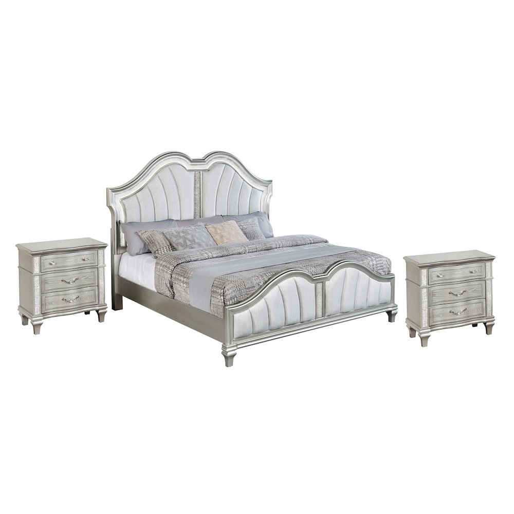 3 Piece Silver Eastern King Panel Bedroom Set ( Ekb+2 Nightstand). Picture 1