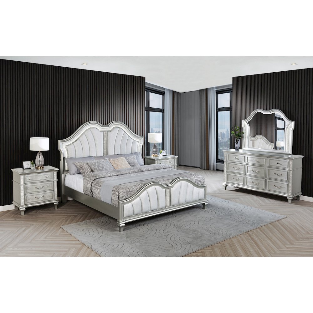 5 Piece Silver Eastern King Panel Bedroom Set ( Ekb+Dresser+ Mirror+ 2Ns). Picture 6