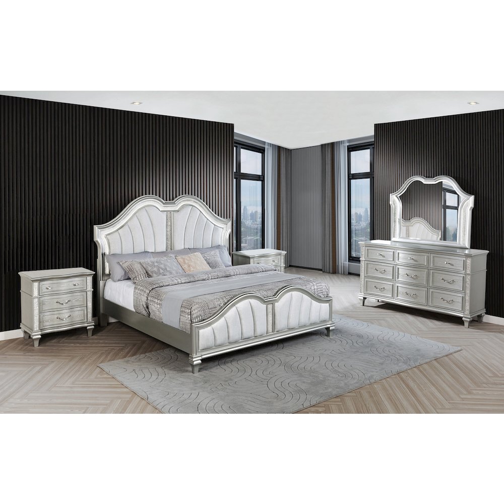 5 Piece Silver Eastern King Panel Bedroom Set ( Ekb+Dresser+ Mirror+ 2Ns). Picture 5